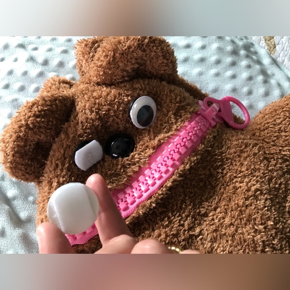 Handmade Knit Lined Fuzzy Bear Bunny Zipper Mouth Googly Eyes Backpack Bag OOAK - Picture 15 of 16